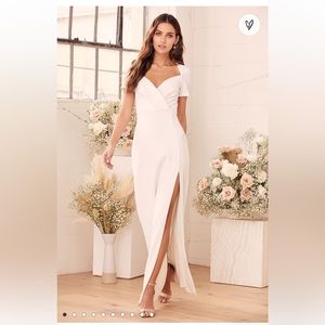 Eternal Elegance White Surplice Short
Sleeve Maxi Dress